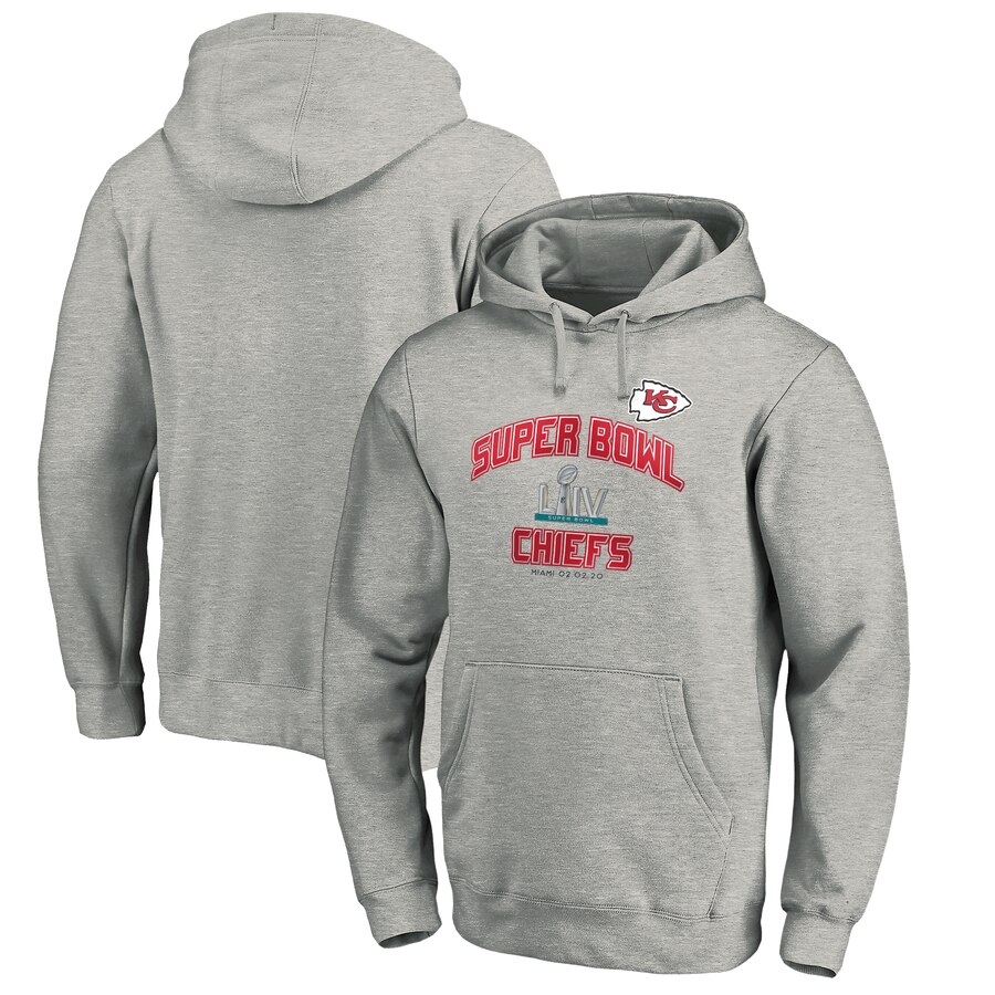 Men Kansas City Chiefs NFL Pro Line by Fanatics Branded Super Bowl LIV Bound Heart  Soul Pullover Hoodie Heather Gray->kansas city chiefs->NFL Jersey